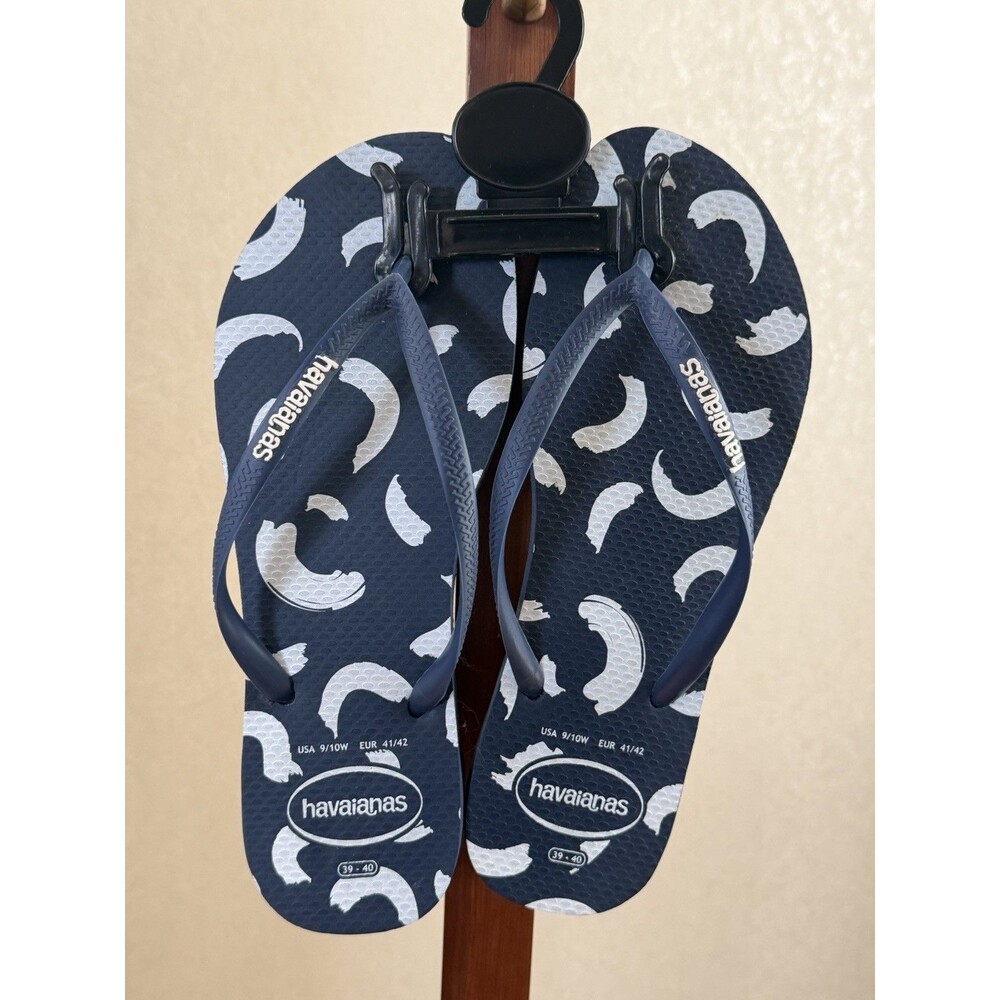 Havaianas Women’s 9/10 w Blue/White Paisley Rubber Slip-On Flip Flop Sandals